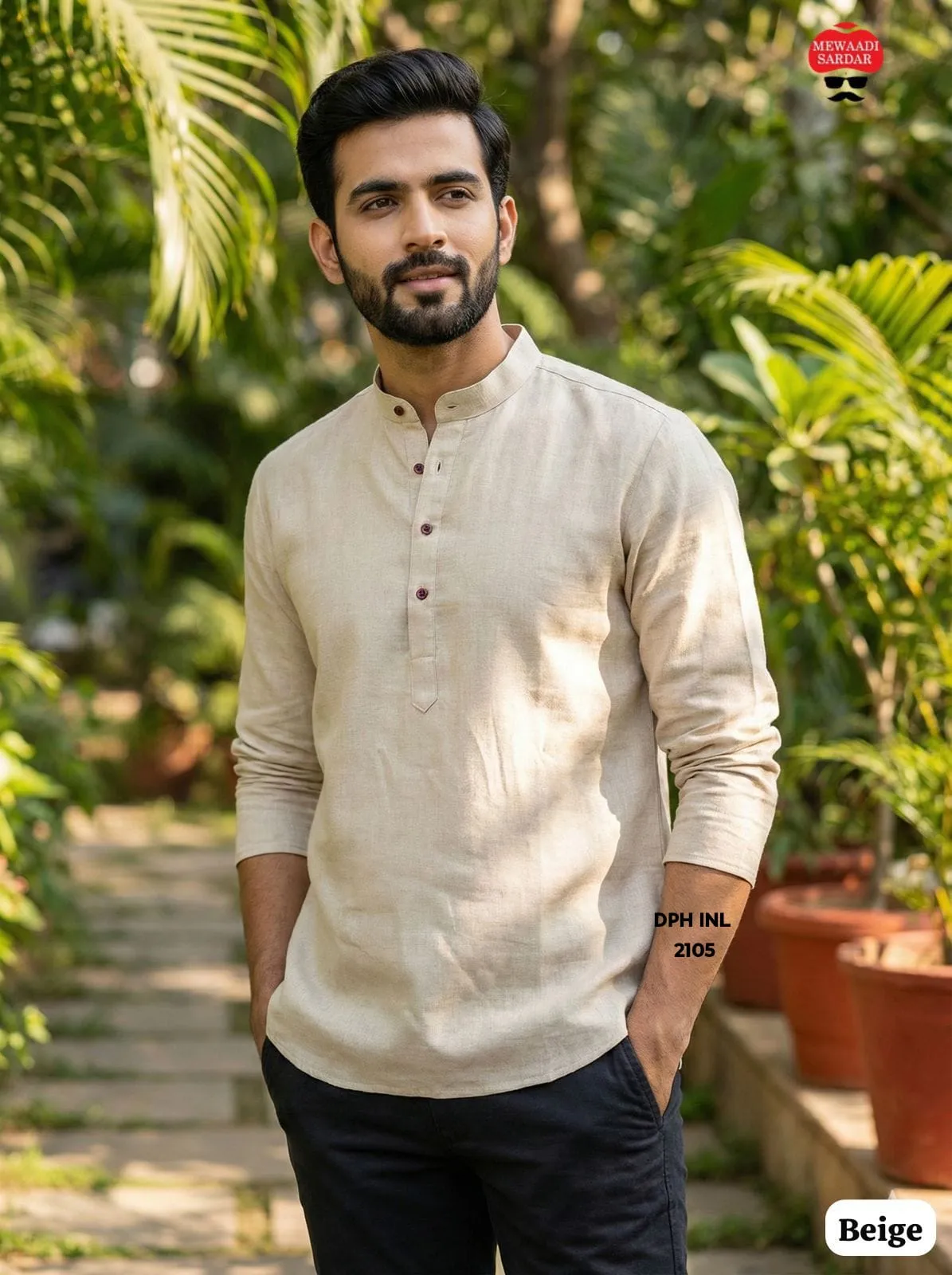 Mandarin Collar Solid Cotton Linen Short Kurta